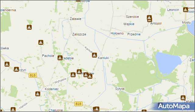 mapa Kaniuki gmina Podedwórze, Kaniuki gmina Podedwórze na mapie Targeo