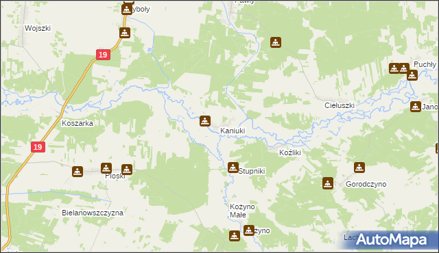 mapa Kaniuki gmina Zabłudów, Kaniuki gmina Zabłudów na mapie Targeo