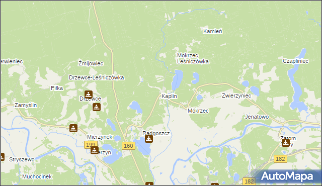 mapa Kaplin gmina Międzychód, Kaplin gmina Międzychód na mapie Targeo