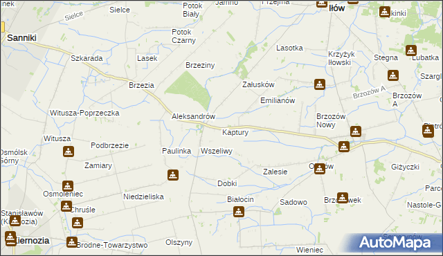 mapa Kaptury gmina Iłów, Kaptury gmina Iłów na mapie Targeo