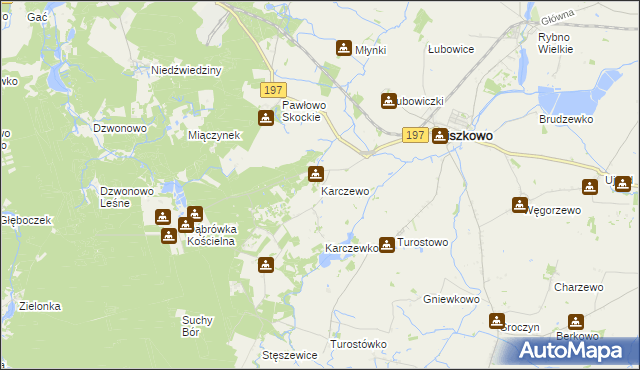 mapa Karczewo gmina Kiszkowo, Karczewo gmina Kiszkowo na mapie Targeo