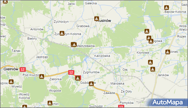 mapa Karczówka gmina Rusinów, Karczówka gmina Rusinów na mapie Targeo