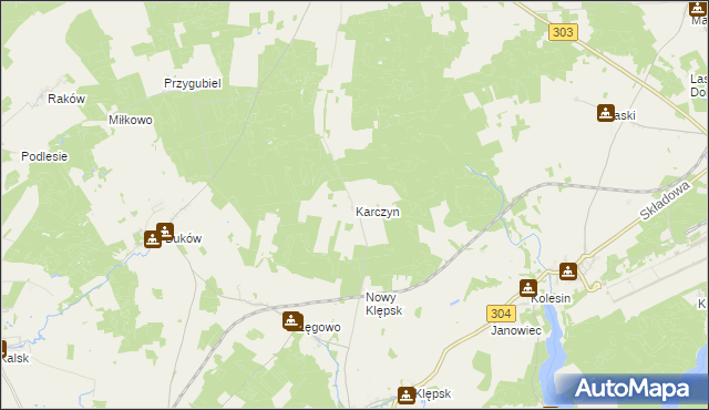 mapa Karczyn gmina Sulechów, Karczyn gmina Sulechów na mapie Targeo