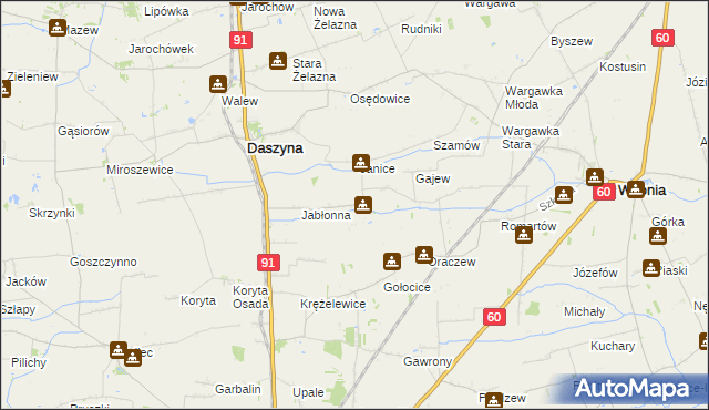 mapa Karkoszki gmina Daszyna, Karkoszki gmina Daszyna na mapie Targeo