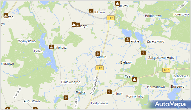 mapa Karmin gmina Pniewy, Karmin gmina Pniewy na mapie Targeo