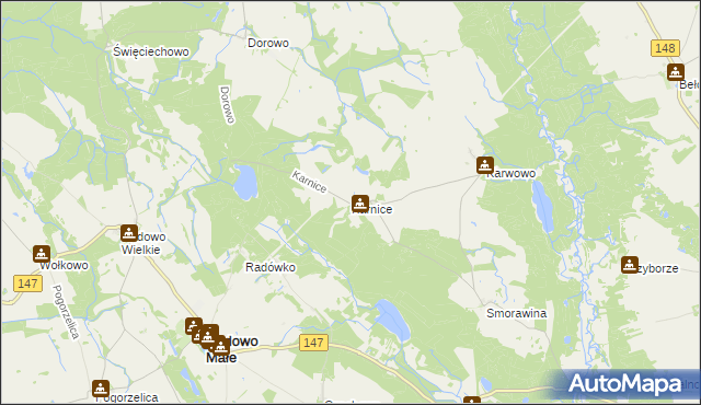 mapa Karnice gmina Radowo Małe, Karnice gmina Radowo Małe na mapie Targeo