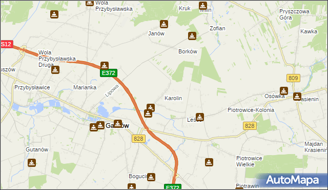 mapa Karolin gmina Garbów, Karolin gmina Garbów na mapie Targeo