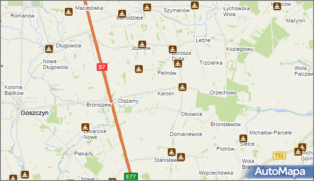 mapa Karolin gmina Promna, Karolin gmina Promna na mapie Targeo