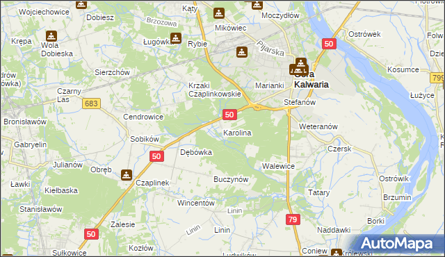 mapa Karolina gmina Góra Kalwaria, Karolina gmina Góra Kalwaria na mapie Targeo