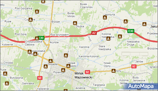 mapa Karolina gmina Mińsk Mazowiecki, Karolina gmina Mińsk Mazowiecki na mapie Targeo