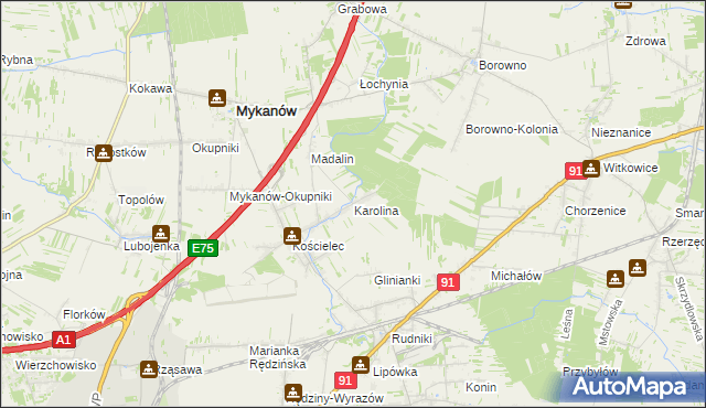 mapa Karolina gmina Rędziny, Karolina gmina Rędziny na mapie Targeo