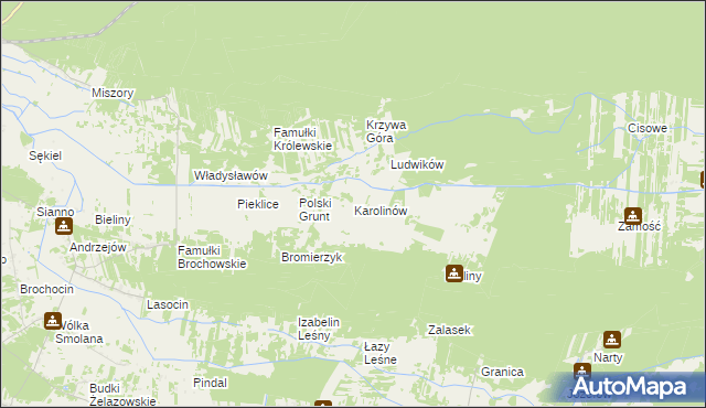 mapa Karolinów gmina Kampinos, Karolinów gmina Kampinos na mapie Targeo