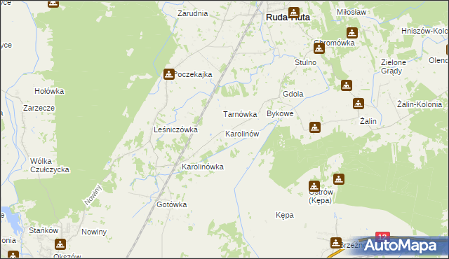 mapa Karolinów gmina Ruda-Huta, Karolinów gmina Ruda-Huta na mapie Targeo