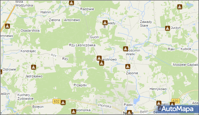 mapa Karolinowo gmina Nowe Miasto, Karolinowo gmina Nowe Miasto na mapie Targeo