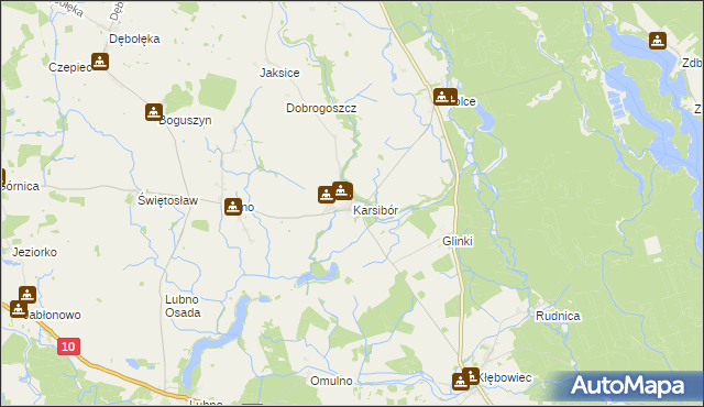 mapa Karsibór gmina Wałcz, Karsibór gmina Wałcz na mapie Targeo