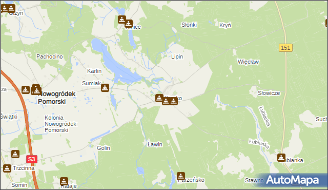 mapa Karsko gmina Nowogródek Pomorski, Karsko gmina Nowogródek Pomorski na mapie Targeo