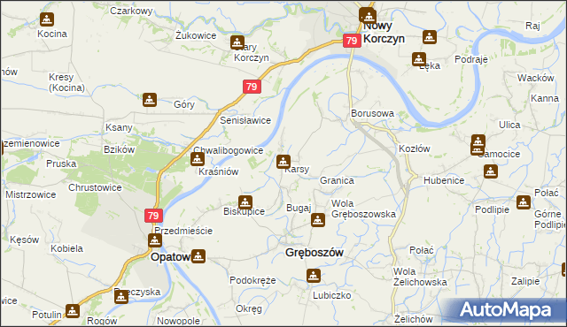 mapa Karsy gmina Gręboszów, Karsy gmina Gręboszów na mapie Targeo