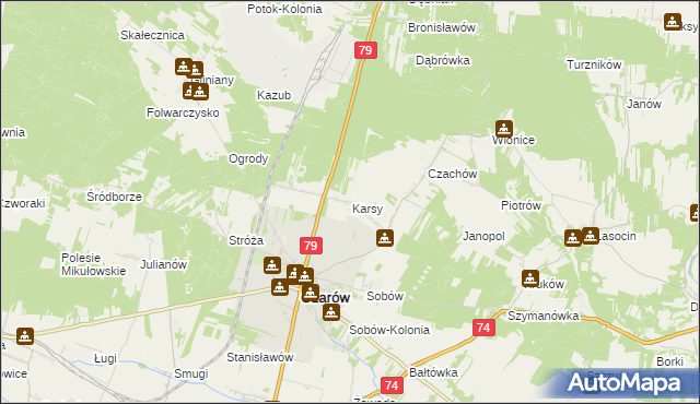 mapa Karsy gmina Ożarów, Karsy gmina Ożarów na mapie Targeo