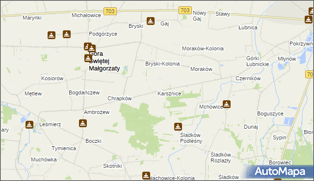 mapa Karsznice gmina Góra Świętej Małgorzaty, Karsznice gmina Góra Świętej Małgorzaty na mapie Targeo