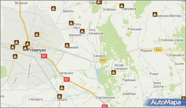 mapa Karwacz gmina Przasnysz, Karwacz gmina Przasnysz na mapie Targeo