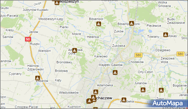 mapa Karwowo gmina Sochaczew, Karwowo gmina Sochaczew na mapie Targeo