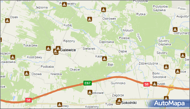 mapa Kaski gmina Galewice, Kaski gmina Galewice na mapie Targeo