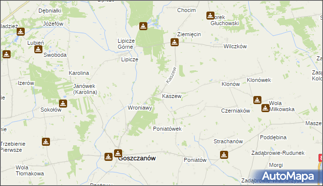 mapa Kaszew, Kaszew na mapie Targeo