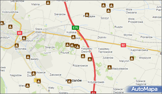 mapa Kaszewy Dworne, Kaszewy Dworne na mapie Targeo