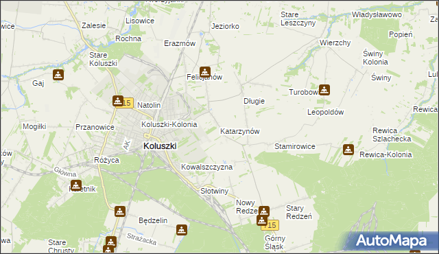 mapa Katarzynów gmina Koluszki, Katarzynów gmina Koluszki na mapie Targeo