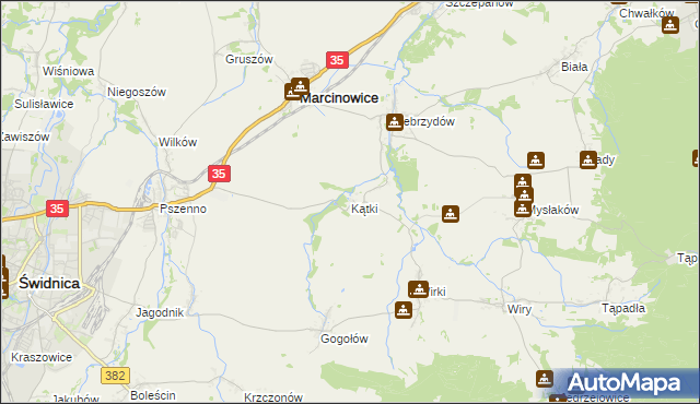 mapa Kątki gmina Marcinowice, Kątki gmina Marcinowice na mapie Targeo