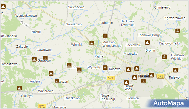 mapa Kątne gmina Nasielsk, Kątne gmina Nasielsk na mapie Targeo