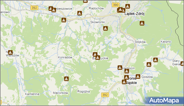 mapa Kąty Bystrzyckie, Kąty Bystrzyckie na mapie Targeo