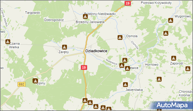 mapa Kąty gmina Dziadkowice, Kąty gmina Dziadkowice na mapie Targeo