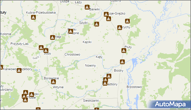 mapa Kąty gmina Jedwabne, Kąty gmina Jedwabne na mapie Targeo