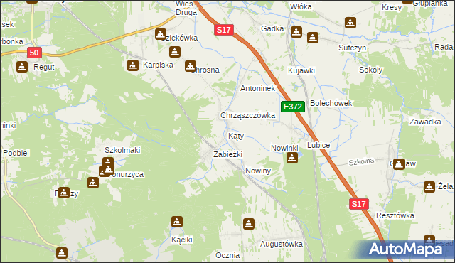 mapa Kąty gmina Kołbiel, Kąty gmina Kołbiel na mapie Targeo