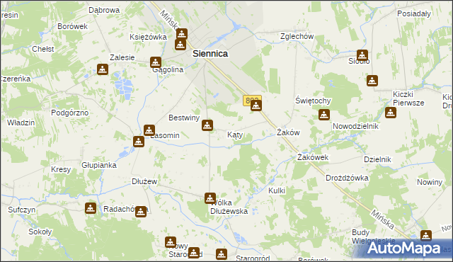 mapa Kąty gmina Siennica, Kąty gmina Siennica na mapie Targeo