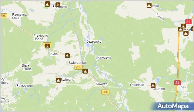 mapa Kawczyn gmina Miastko, Kawczyn gmina Miastko na mapie Targeo