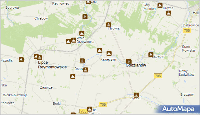 mapa Kawęczyn gmina Godzianów, Kawęczyn gmina Godzianów na mapie Targeo