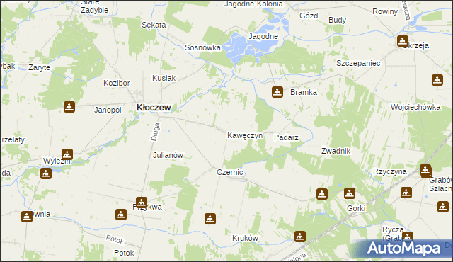 mapa Kawęczyn gmina Kłoczew, Kawęczyn gmina Kłoczew na mapie Targeo