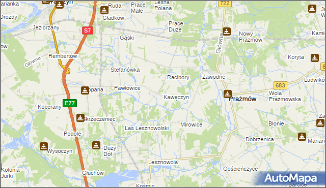 mapa Kawęczyn gmina Tarczyn, Kawęczyn gmina Tarczyn na mapie Targeo