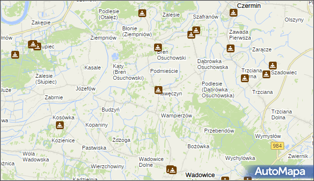 mapa Kawęczyn gmina Wadowice Górne, Kawęczyn gmina Wadowice Górne na mapie Targeo