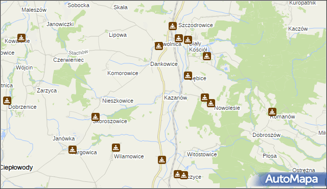 mapa Kazanów gmina Strzelin, Kazanów gmina Strzelin na mapie Targeo