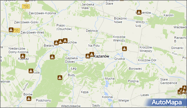 mapa Kazanów powiat zwoleński, Kazanów powiat zwoleński na mapie Targeo