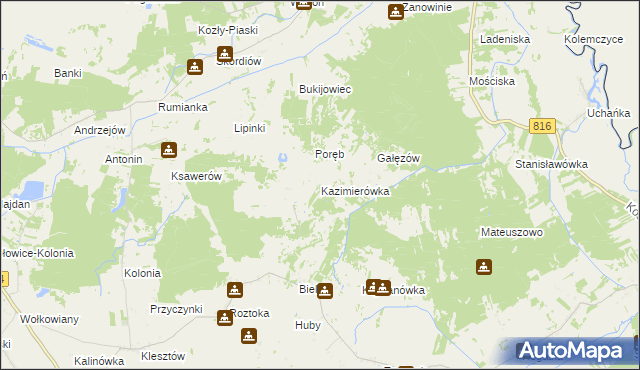 mapa Kazimierówka gmina Żmudź, Kazimierówka gmina Żmudź na mapie Targeo