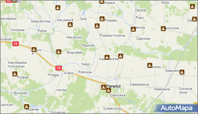 mapa Kazimierzów gmina Paradyż, Kazimierzów gmina Paradyż na mapie Targeo