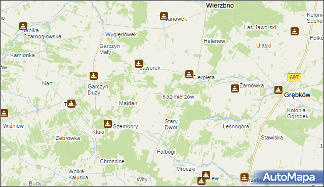 mapa Kazimierzów gmina Wierzbno, Kazimierzów gmina Wierzbno na mapie Targeo