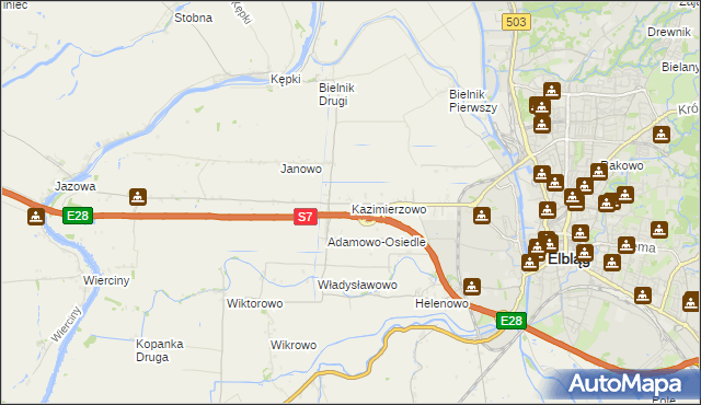 mapa Kazimierzowo gmina Elbląg, Kazimierzowo gmina Elbląg na mapie Targeo