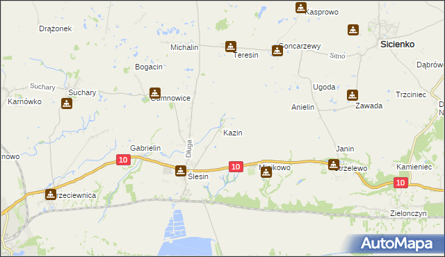 mapa Kazin gmina Nakło nad Notecią, Kazin gmina Nakło nad Notecią na mapie Targeo