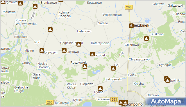 mapa Kazubek gmina Wierzbinek, Kazubek gmina Wierzbinek na mapie Targeo