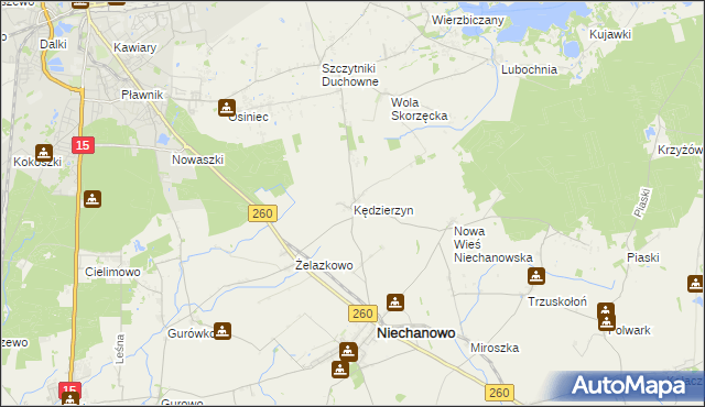 mapa Kędzierzyn gmina Niechanowo, Kędzierzyn gmina Niechanowo na mapie Targeo